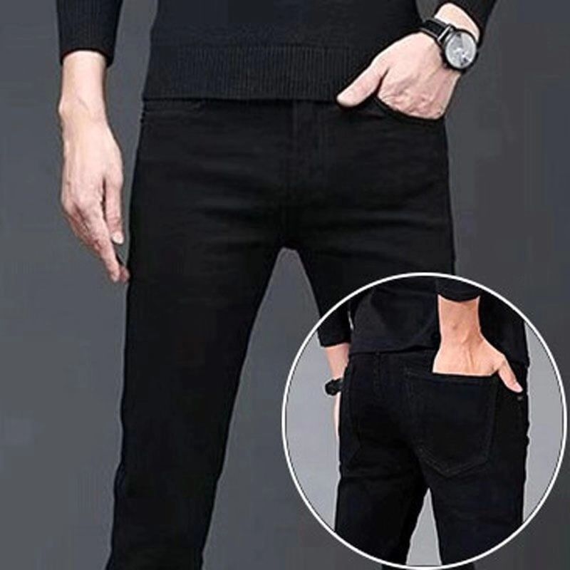 Vintage Blue Straight Leg Jeans Men's Zipper Business Jeans Elastic Straight Classic Jeans