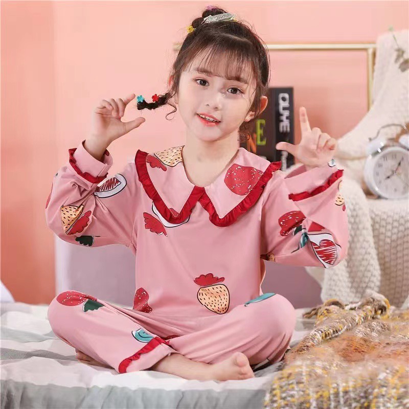 Bộ pijama tay dài dành cho bé gái chất lụa mềm mát - hàng quảng châu cao cấp