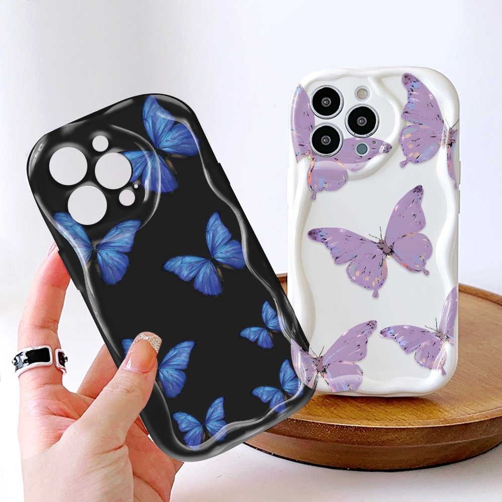 UCUC for Redmi 14C Back Cover Colorful Butterfly Cream Texture Wavy Edge Soft Silicone Phone Case. 