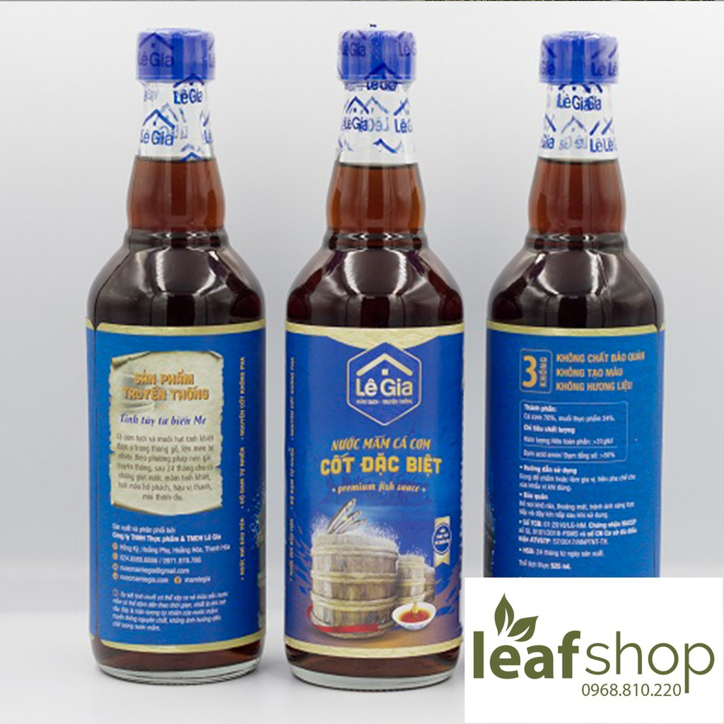 Nước mắm, nước chấm cốt đặc biệt Lê Gia 525ml -Leaf organic