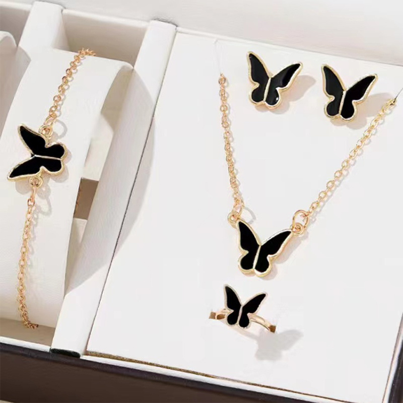 5PCS Fashion Butterfly Pendants Necklace Earrings Ring Bracelet