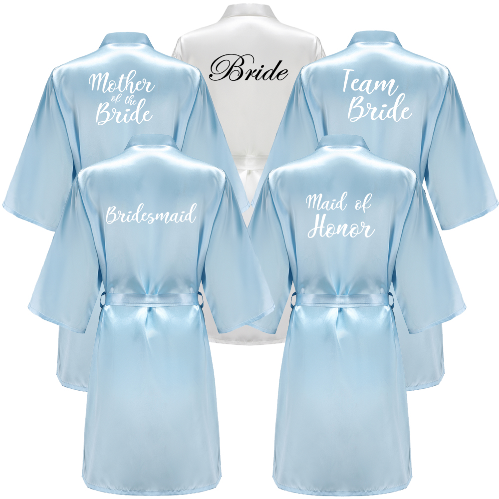 Blue Women Bathrobe White Letter Bride Bridesmaid Mother Maid