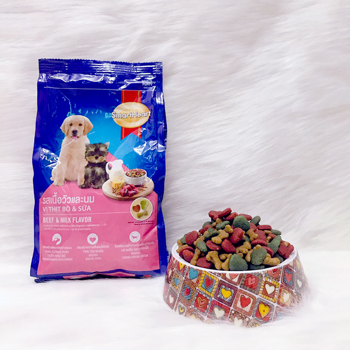 [HOÀN TIỀN 10%]Thức ăn cho chó con Smart Heart Puppy Vị thịt bò và sữa, hạt cho chó giá rẻ 400g - Cutepets