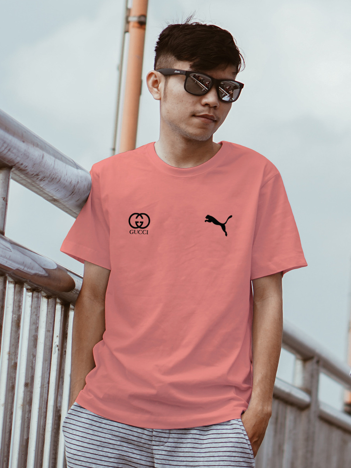 Stylish Short Sleave double logo print T-Shirt For Men - OXB.