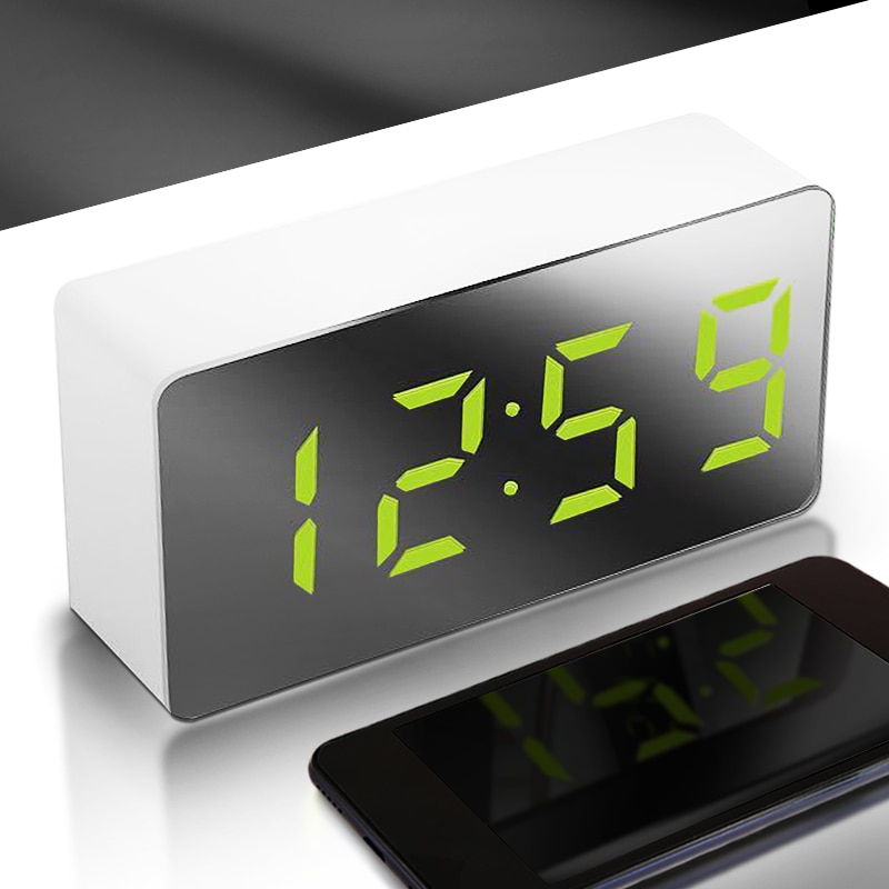 Mini LED Mirror Digital Table Alarm Clock Wake Up Light for Home Time Temperature Display Electronic Desktop Clock. 
