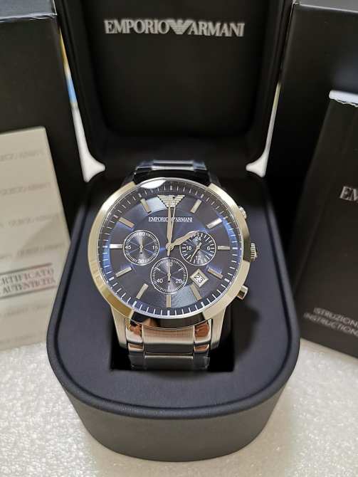 emporio armani ar2448 men's chronograph watch with navy blue dial