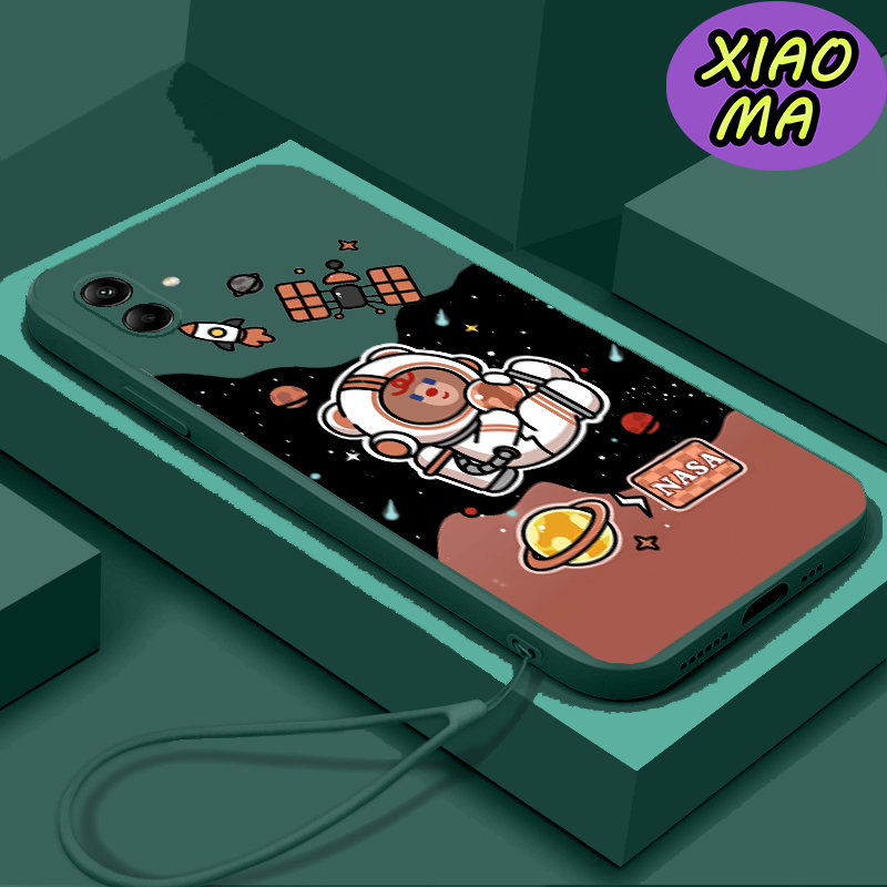 For Samsung A04 CellPhone Case Cute Bear Universe Moon Pattern Candy Color Phone Case