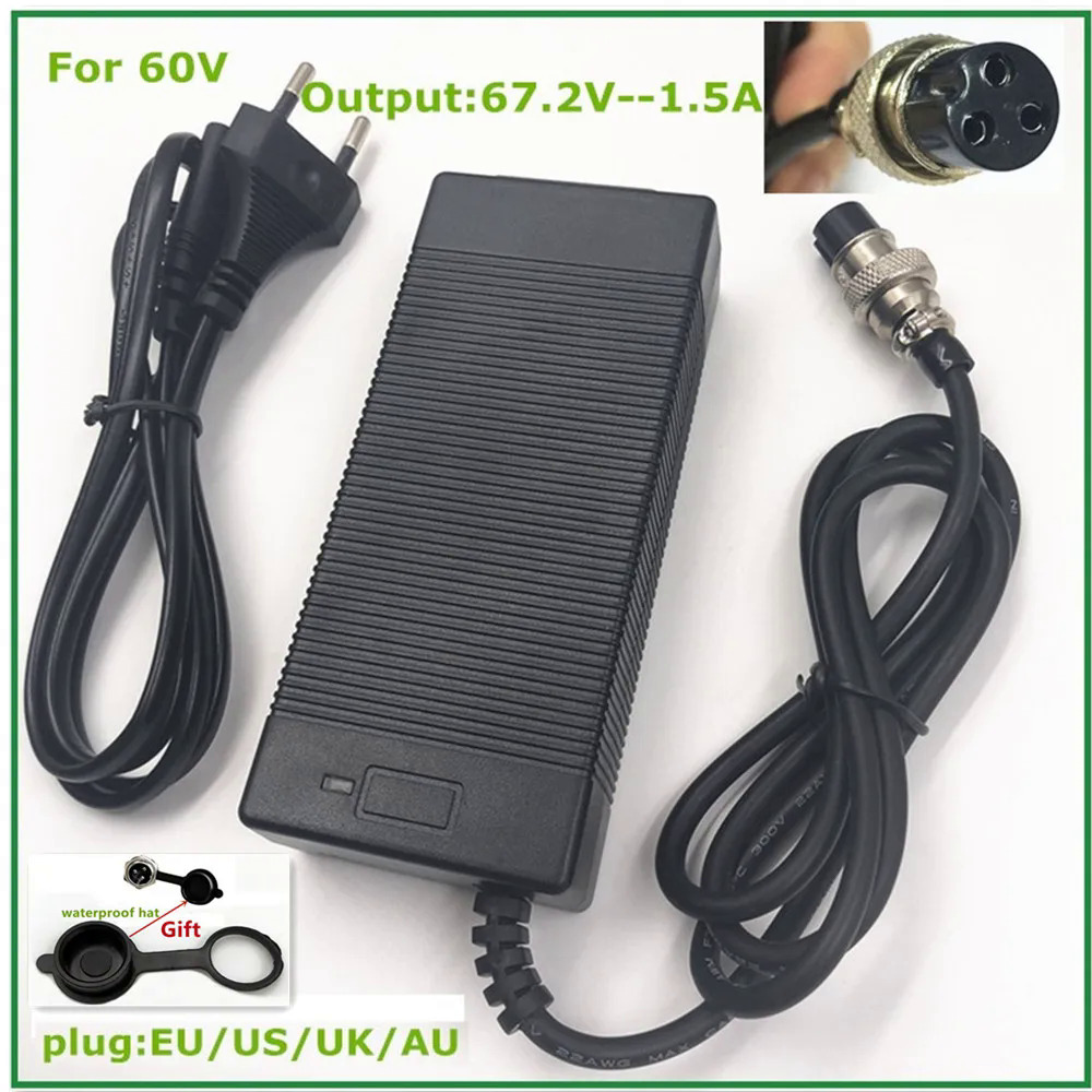 67.2v 1.5a sạc 60v 1.5a power adapter cho 60v 16s lithium li-ion e xe đạp xe đạp xe đạp điện pin 3-prong inline