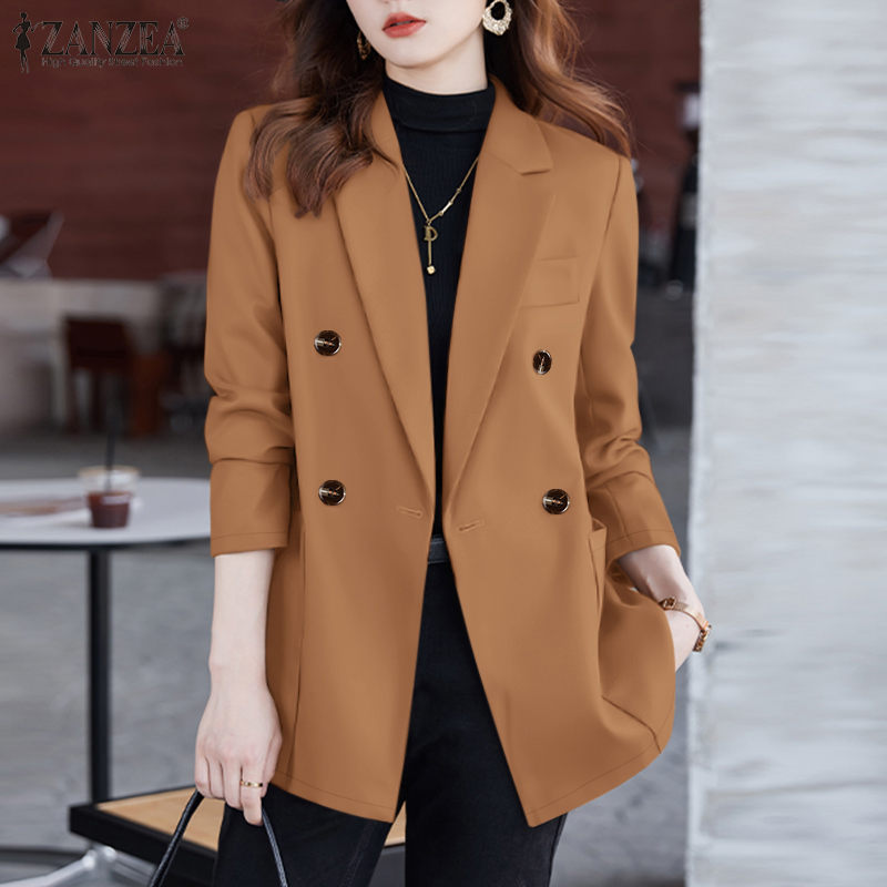 ZANZEA Korean Style Women Business Notched Lapel Blazer Long