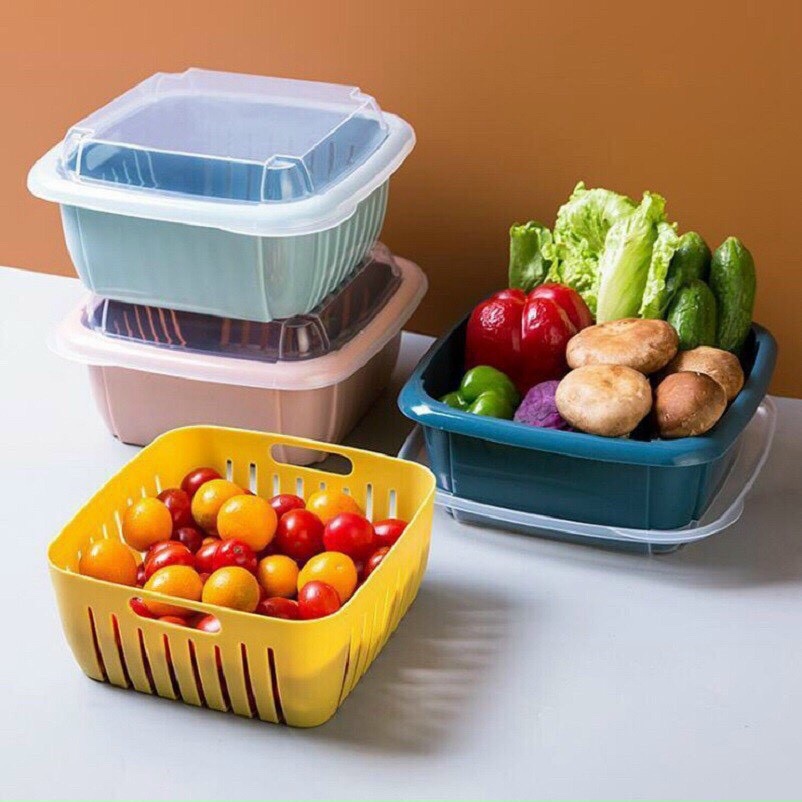 Bộ rổ nhựa kèm thau có nắp đậy tiện lợi