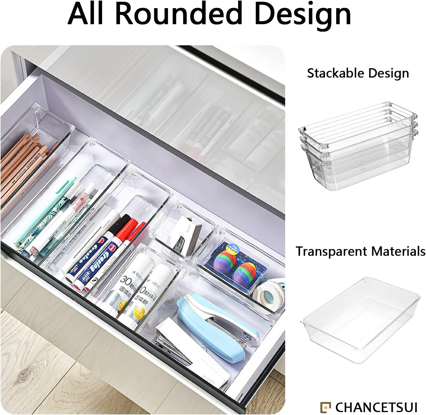 CHANCETSUI 4 PCS White Stackable Drawer Organizer Set Bathroom Drawer  Organiz