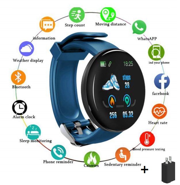 【Free Charger】Smart watch D18 with Bluetooth 2020 for men, round smart