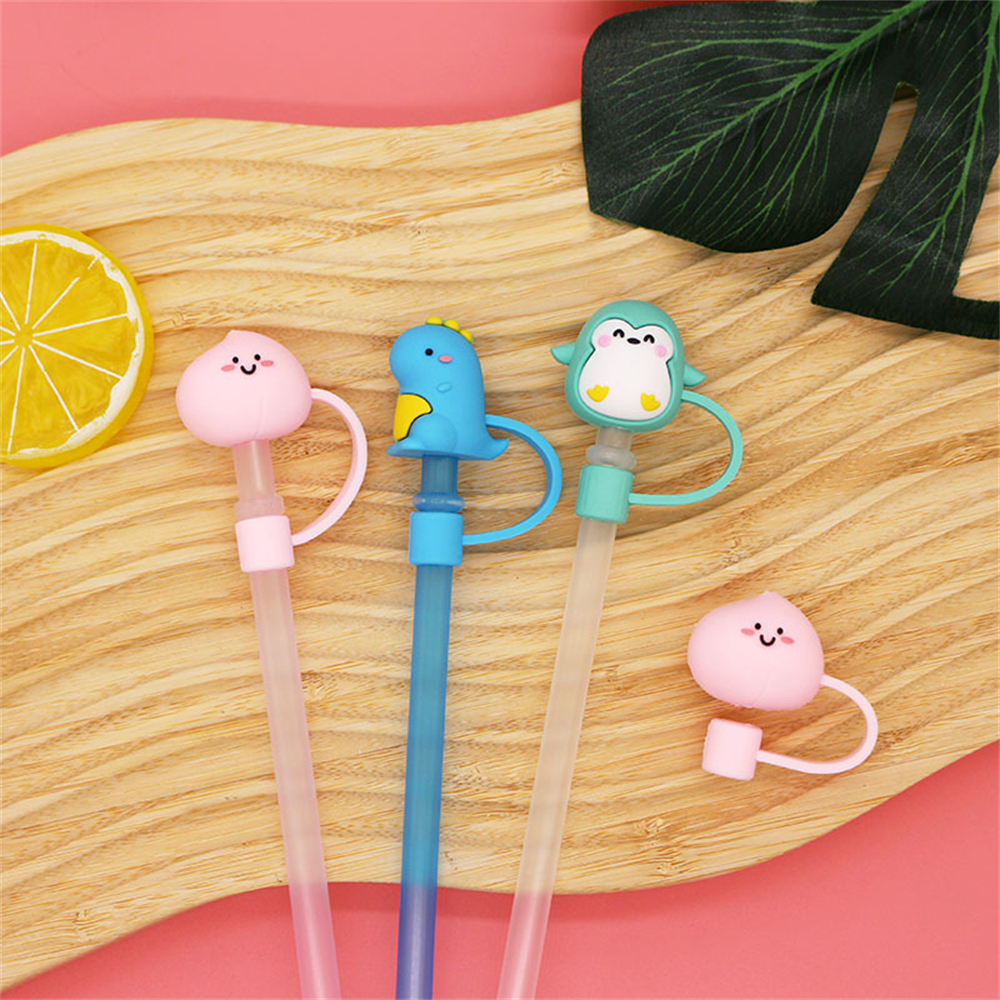 Bathtool 【With Straw】Silicone Straw Tips Cover Cute Silicone Reusable Drinking Straw Tips Lids Dust-Proof Straw Plugs