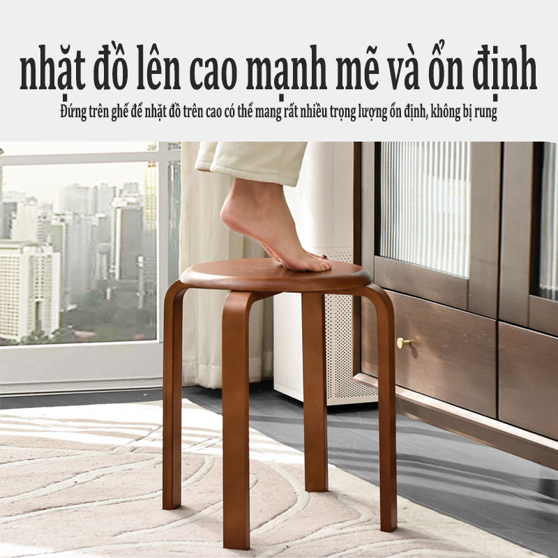 Ghế gỗ mặt tròn chân dẹp ba màu sắc