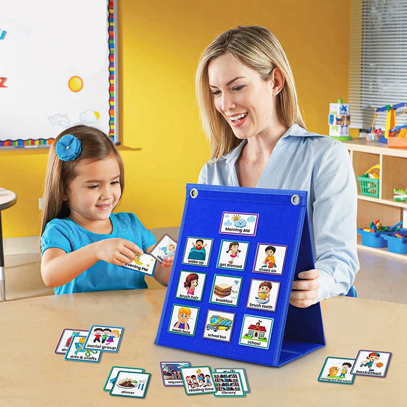 Visual Schedule for Kids Daily Routine Chart Calendar Pocket Blue Autism Learning Behavioral Tool for School