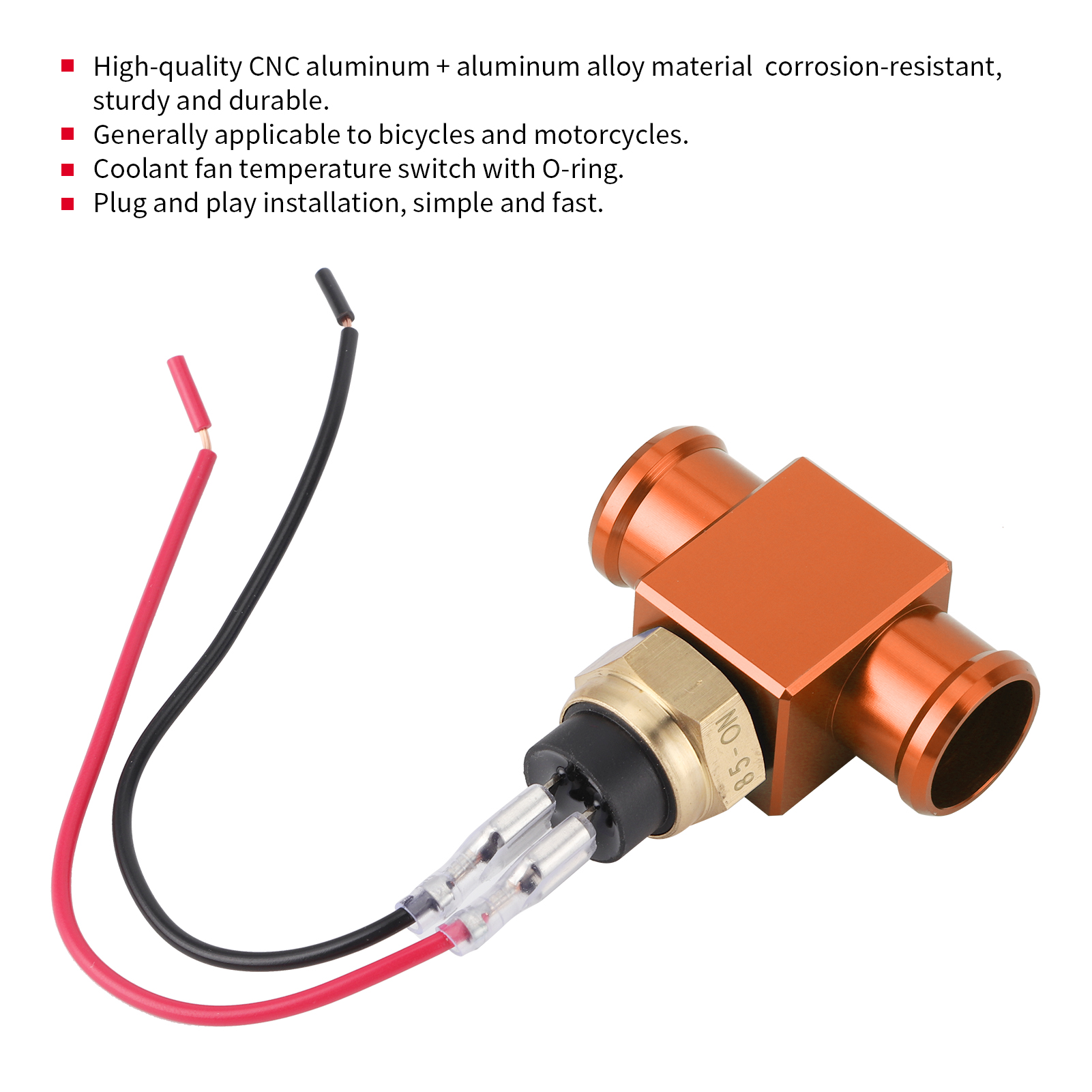 Radiator Fan Temp Sensor Thermostat Temp Switch CNC Aluminum and Aluminum Alloy for 22mm/0.9in Straight Pipe for Endurance Races for Bicycles and Motorcycles
