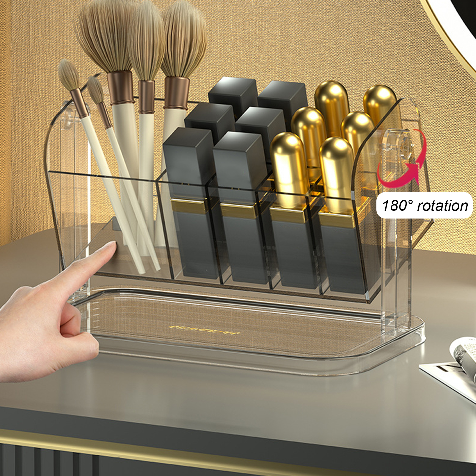 Storage Box Rotatable Separated Large Capacity Storage 180 Degree Rotating Makeup Organizer Holder Home Supply
