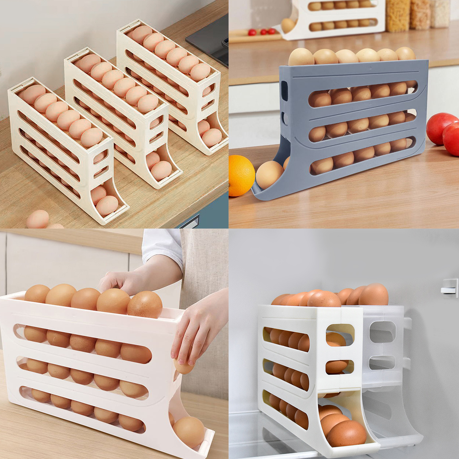 1 PC 4-Layer Automatic Scrolling Egg Rack Holder Refrigerator Egg Storage Box Basket Food Containers Egg Case Organizer for Kitchen