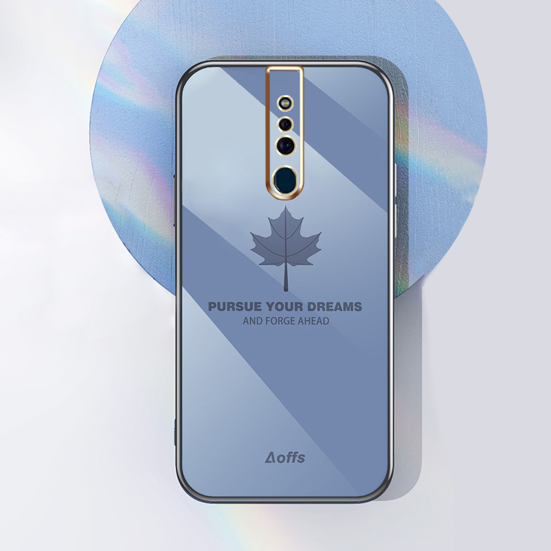YBD Straight Edge Plating Phone case For OPPO F11 Pro casing,Precise Camera Protection case Maple leaf pattern cover with Free lanyard