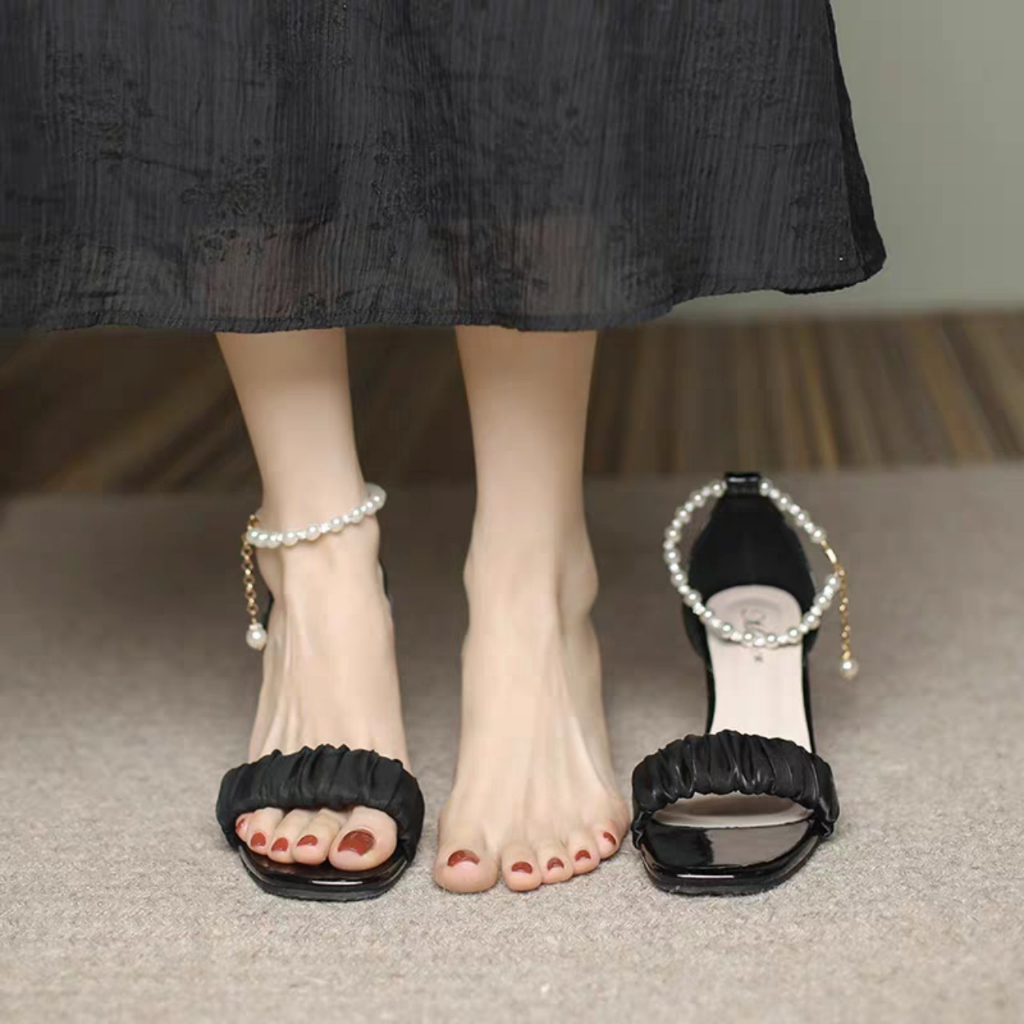 Giày cao gót BIG SIZE DHS103 cao 7 phân sandal quai nhún da bóng bít gót thời trang