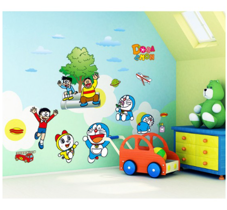 Decal trang trí mèo xanh và các bạn