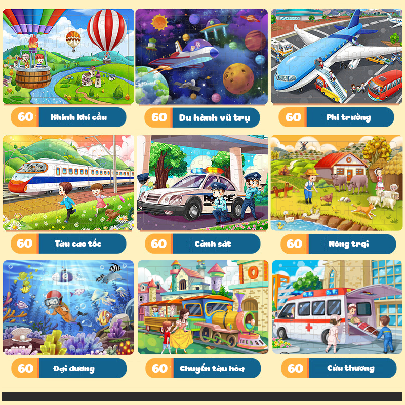 [60 miếng] Đồ chơi ghép hình gỗ puzzle