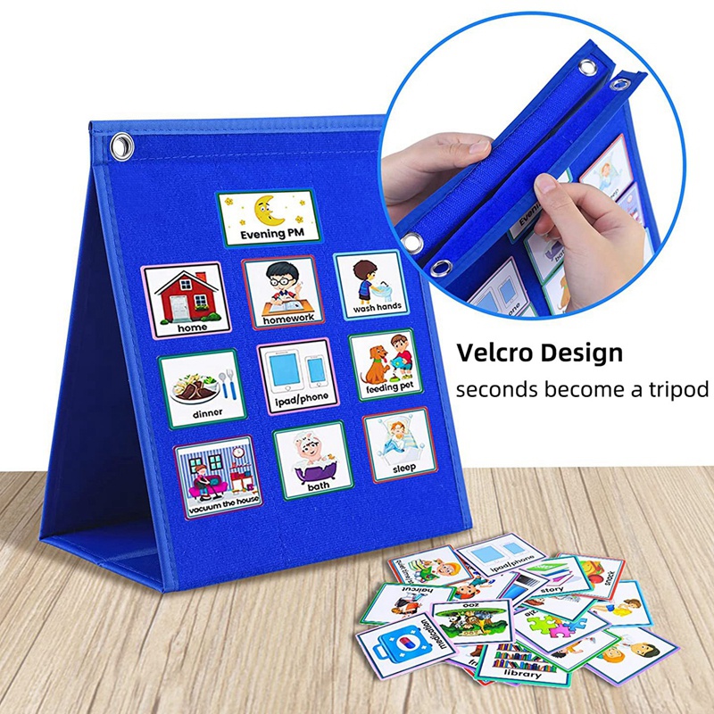 Visual Schedule for Kids Daily Routine Chart Calendar Pocket Blue Autism Learning Behavioral Tool for School