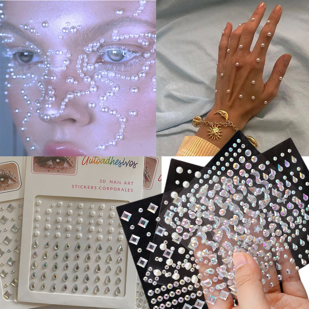 3d Pearl Face Jewels Eyeshadow Stickers Body Brow Makeup Self