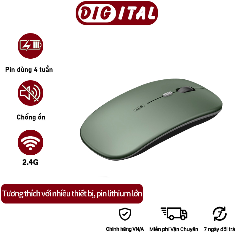 Chuột không dây wireless tự sạc pin siêu mỏng không gây tiếng ồn chuyên dùng cho Máy tính, pc, Laptop-Giao hàng nhanh