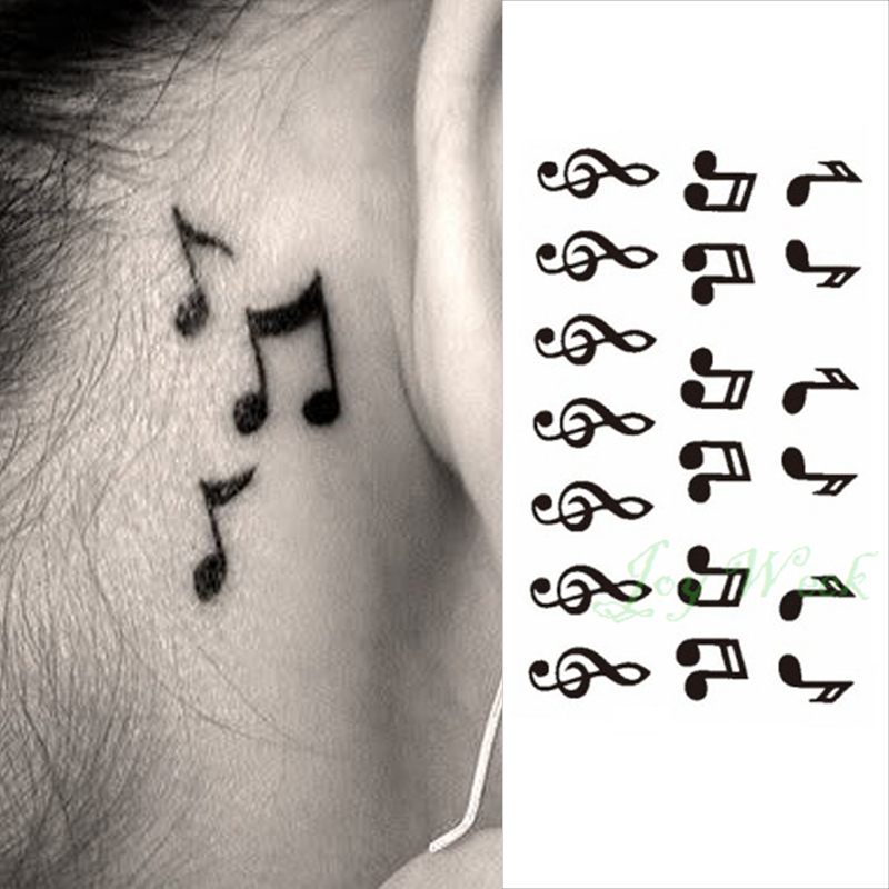 24 Waterproof Temporary Tattoo sticker on ear finger music note
