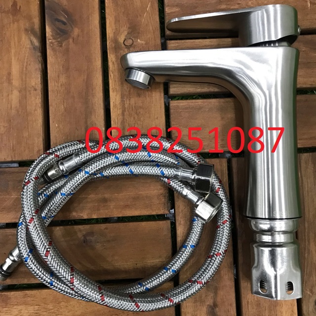 [HCM]Bộ vòi chậu rửa mặt nóng lạnh INOX 304 TẶNG 2 DÂY CẤP NÓNG LẠNH