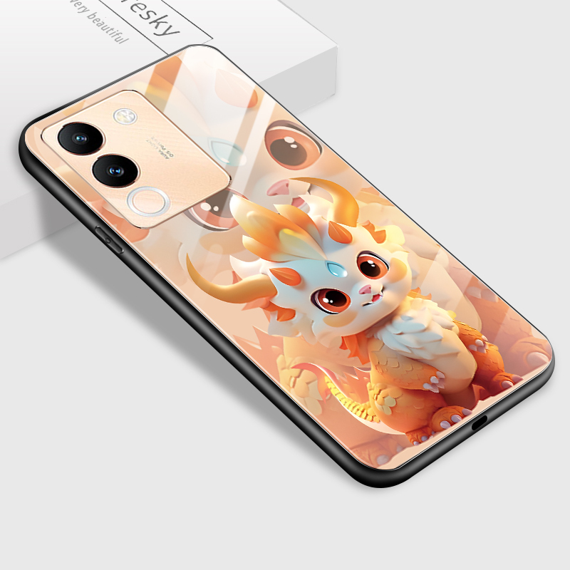Phone Casing For Vivo V29E 5G Cartoon 12 Symbolic Animals Dragon Pattern Soft Shell Shockproof Enclosure Smooth Tempered Glass Mobile Phone Case