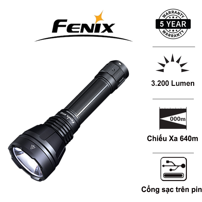 Đèn pin chiếu xa fenix ht32 sáng 2500 lumen chiếu xa 640m pin sạc 21700 5000mah kèm theo công tắc kép phản ứng nhanh