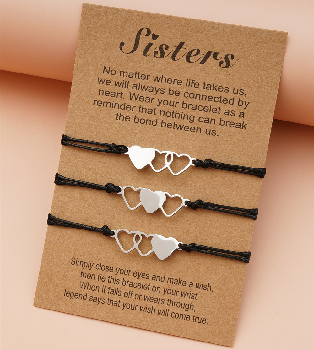 2/3/4 Sisters Three Friend Bracelet Set Heart Shaped Hand Woven