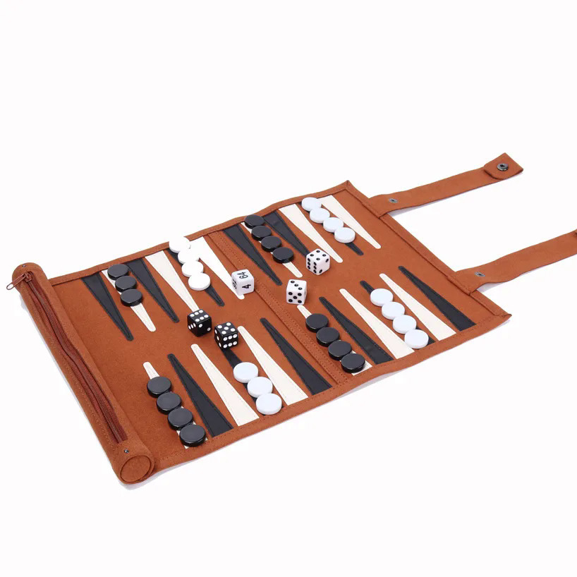 High quality Microfiber leather travel backgammon game roll-up board game