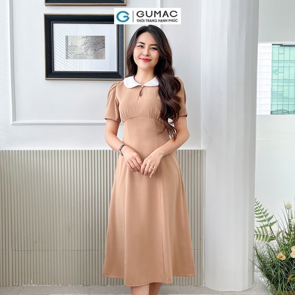 Đầm nữ phối bâu tròn thời trang GUMAC DD06057