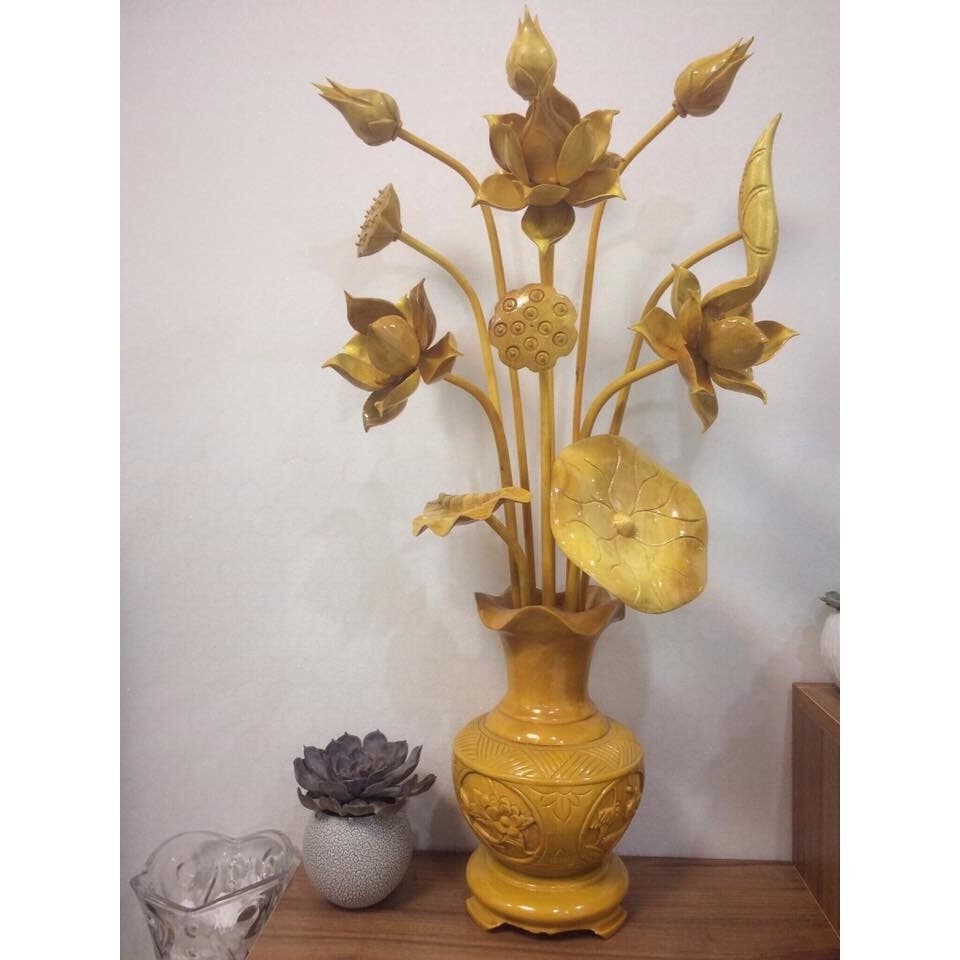 Bình hoa sen gỗ mít cao 87 cm