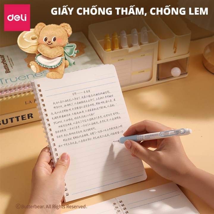 Sổ Lò Xo Deli BUTTER BEAR A5 80 Trang Giấy Kẻ Ngang Chống Lóa Deli - Sổ Tay Ghi Chép Gáy Xoắn Sổ Vở Học Sinh Takenote - Hình ảnh 5