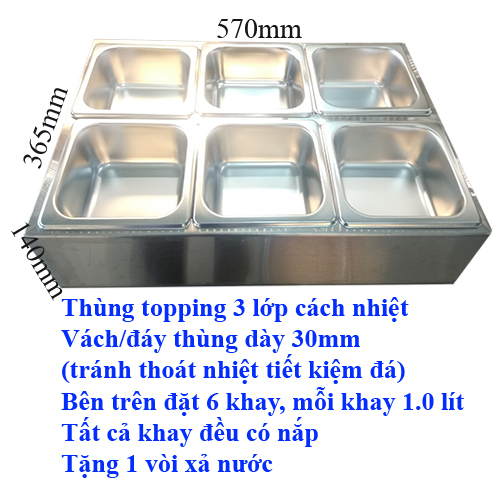Thùng inox giữ lạnh khay topping