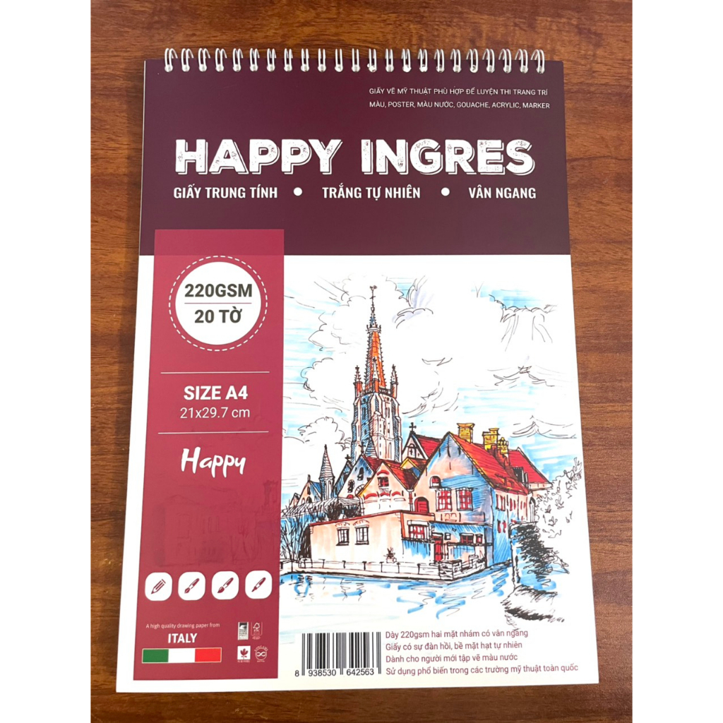 Sổ vẽ happy canson ingres vân ngang a4/a3 220gsm