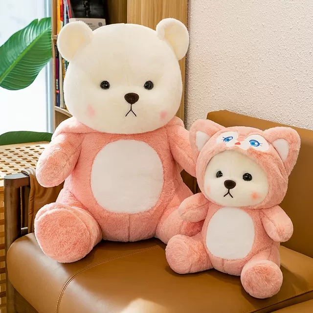 Gấu bông coslay mèo lena, dudu mèo hồng mắt xanh kích thước 35-70cm