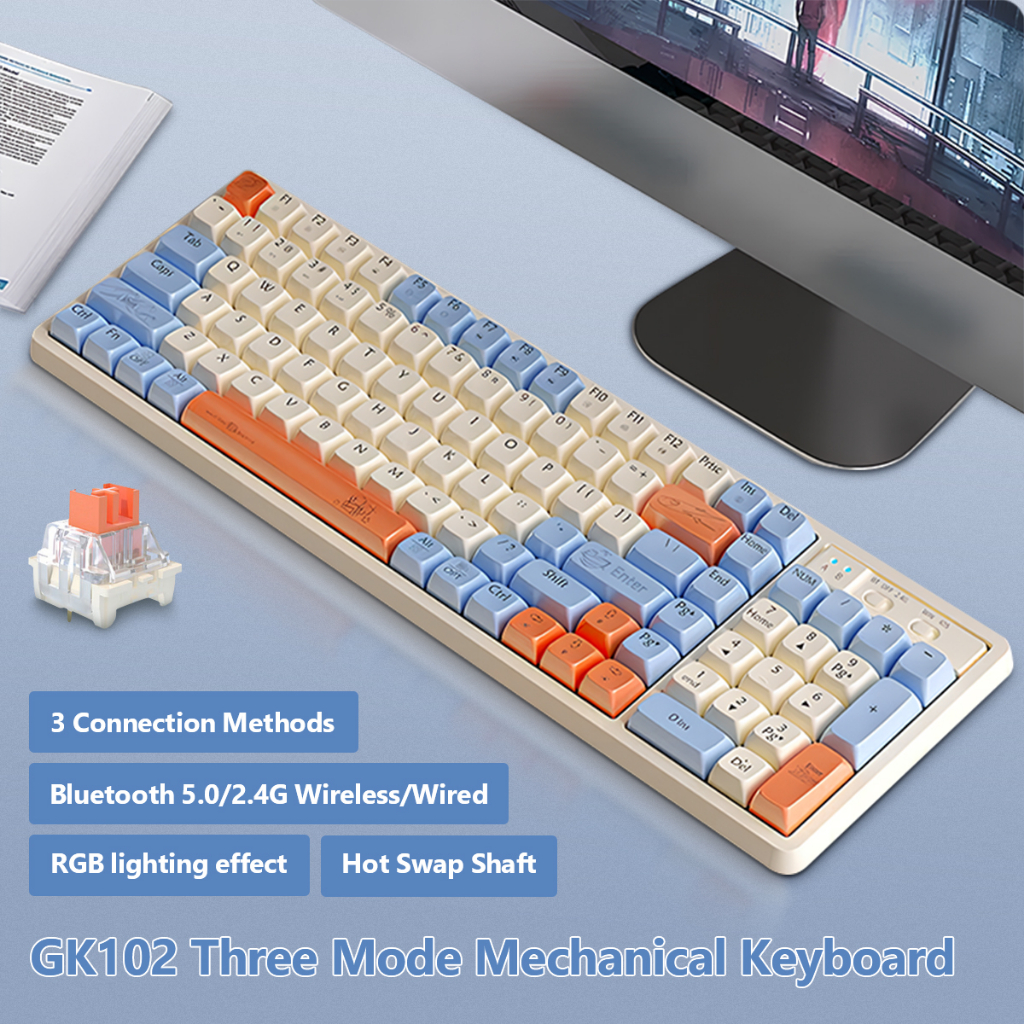 [SG 24 Ship] LANGTU GK102 3 Mode Wireless Mechanical Keyboard HotSwap RGB Backlight Mechanical