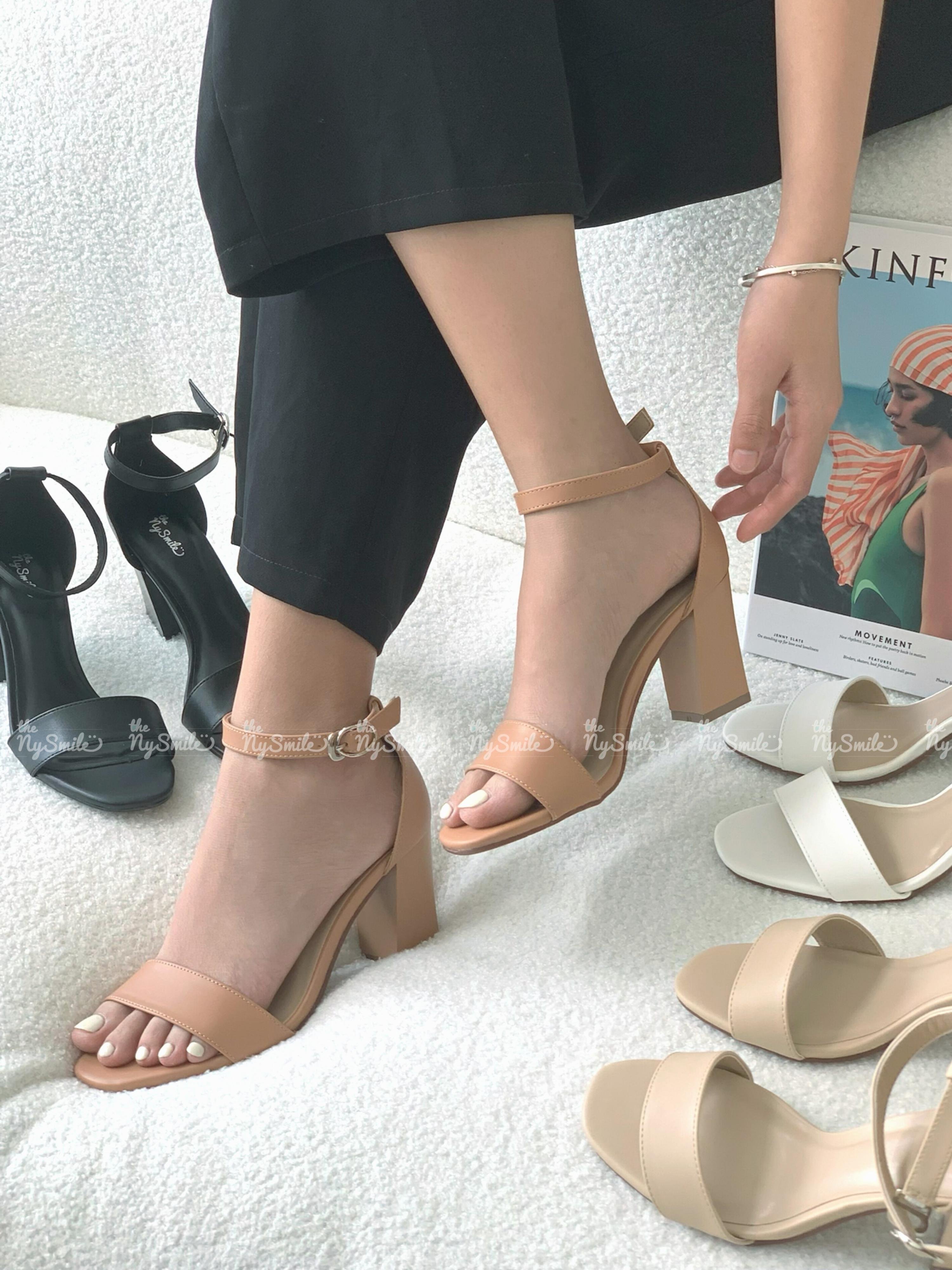 Giày cao gót 7cm gót vuông quai ngang - THENYSMIE - BASIC