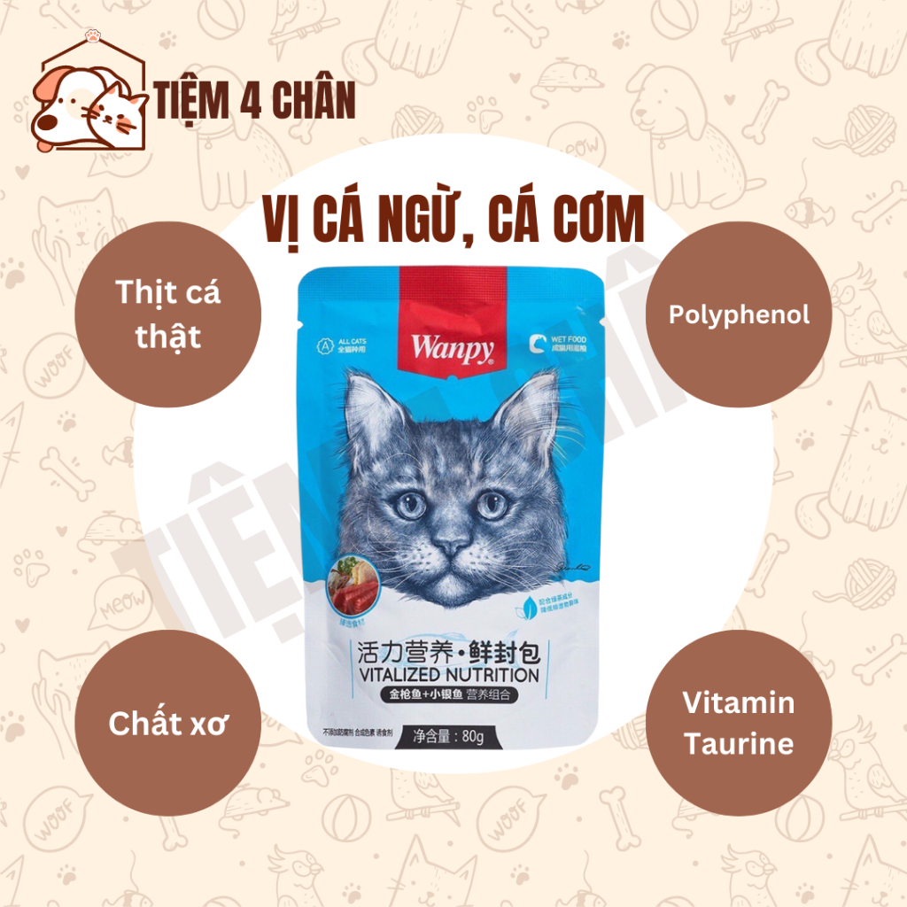 (Freeship) Combo 10 gói pate thức ăn ướt cho mèo Wanpy đủ vị