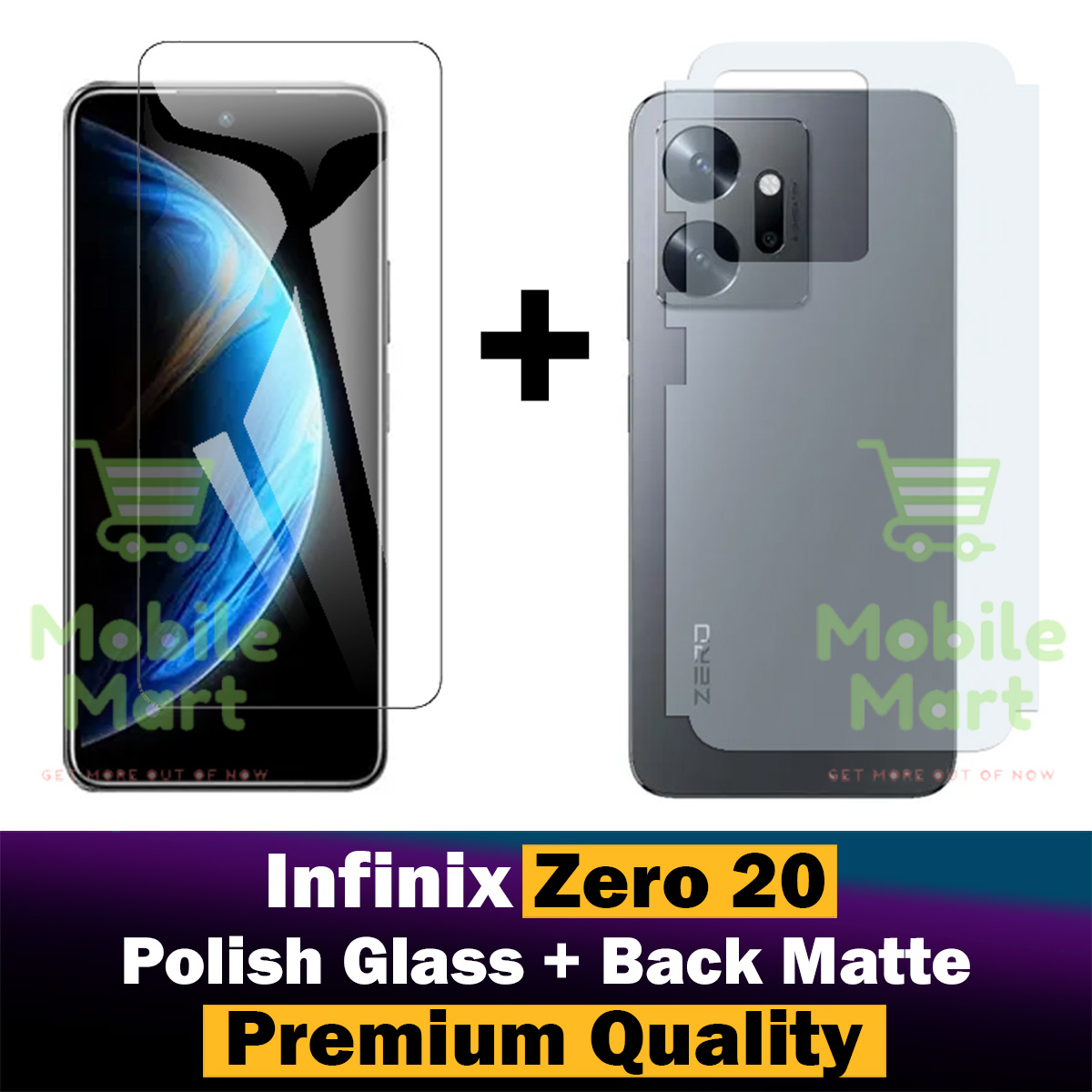 Infinix Zero 20 Tempered Glass Screen Protector + Back Protector Soft Skin Sheet Matte Style For Infinix Zero 20. 