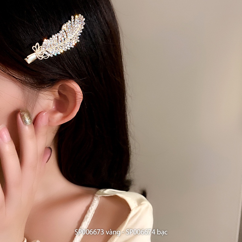 Kẹp Tóc Hình Chiếc Lá Đính Đá Phong Cách Hàn Quốc Cho Nữ
