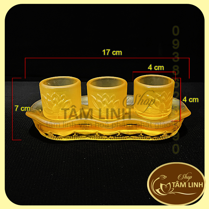 Bộ án 3 ly nước thờ cúng bằng lưu ly trắng siêu đẹp