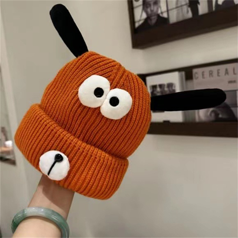 IP ins children's knitted hat cute puppy expression winter boys and girls baby pullover warm woolen hat