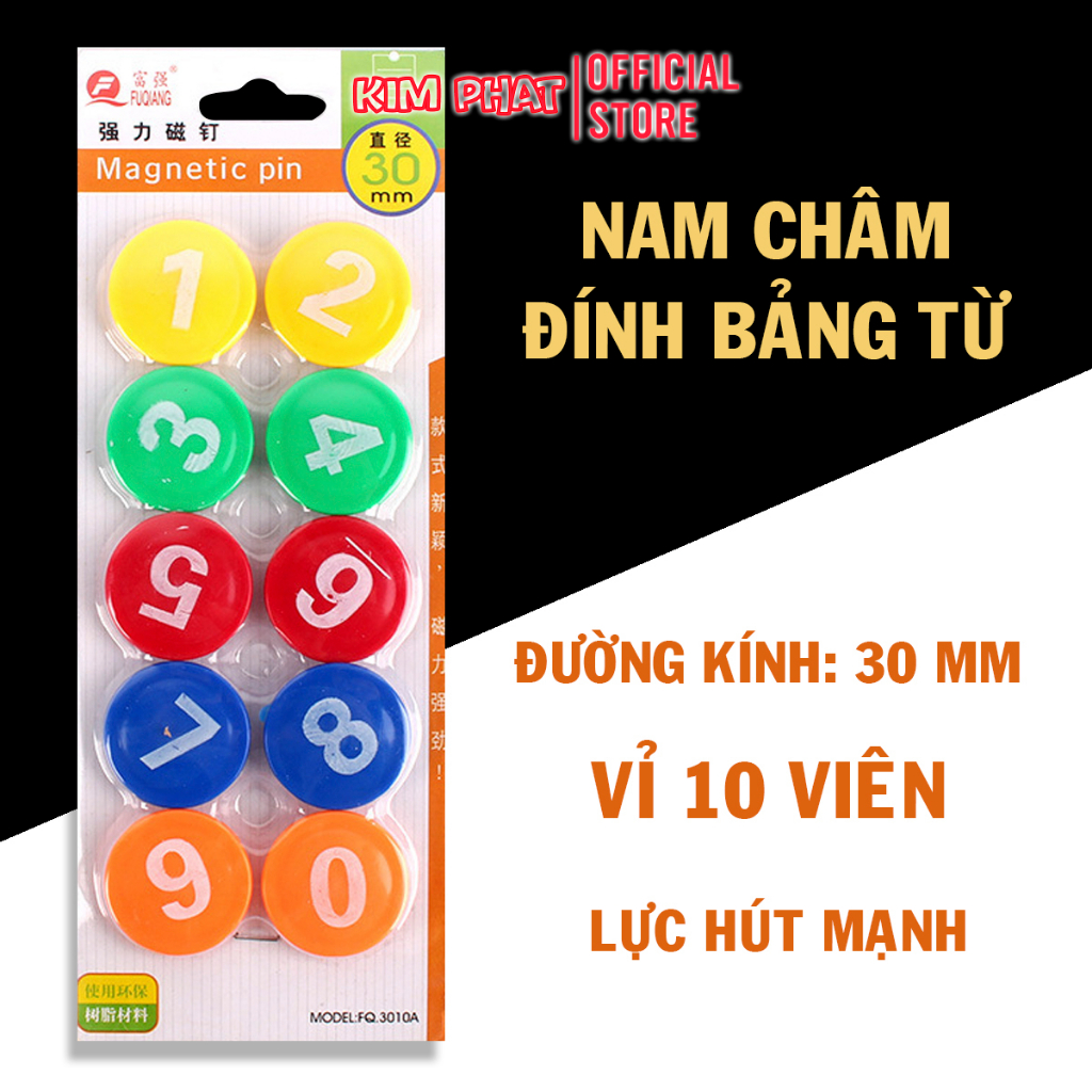 Vỉ 10 viên nam châm số đính bảng từ 30mm fuqiang fq3010a