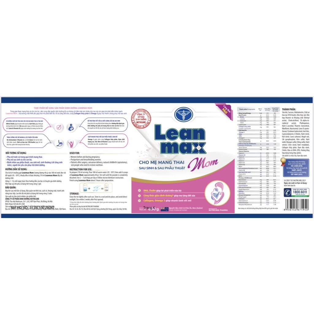 Sữa LEAN MAX MOM 850G